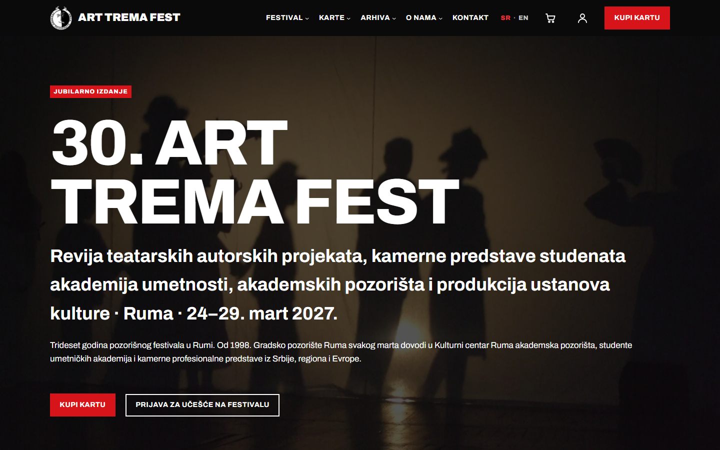 Art Trema Fest — naslovna strana sajta 30. izdanja
